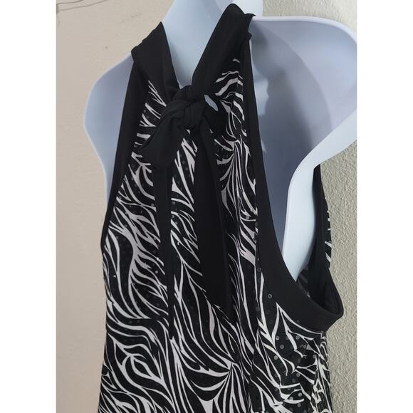 Style & Co. Black White Animal Print Halter Top Small Sequin Sleeveless Stretchy - Picture 5 of 5